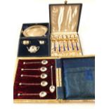A Cased set of six Norwegian Silver and blue enamel coffee spoons (two damaged),