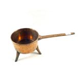 A heavy 18th Century lead Bronze skillet on three legs,