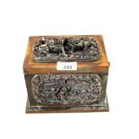 A 19th Century Brass two compartment tea caddy with applied electrotypes of cupids and figures,