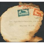 1925. 5 cts blue green and 1 fr orange (Morocco). RABAT to THE HAGUE (NETHERLANDS). Seaplane