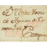 (1780ca). BUENOS AIRES a PARAGUAY. Marcas BUENOS / AYRES y FRANCA, ambas en rojo (P.E.3 y P.E.5)