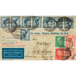 1929. 5 cts green, 10 cts red, 10 cts pink, two stamps and 20 cts blue, eight stamps. Airmail from
