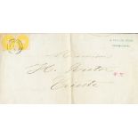 1869. Lombardo-Venetian 2 s yellow, two stamps. CONSTANTINOPLE to TRIESTE. C.d.s. CONSTANTINOPEL.