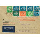 1932. 8 pf green, 12 pf orange, 25 cts blue, five stamps (one with defect) and 5 cts green, two