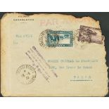 1933. 50 cts blue green and 2 fr purple. Airmail crashed from CASABLANCA to PARIS (FRANCE). Airplane