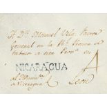 (1806ca). Frontal de NICARAGUA (actual Rivas) a LEON. Marca NICARAGUA, en azul (P.E.1) edicin