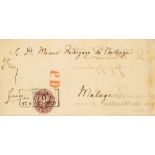 1865. 1 s purple. Newspaper strip from BERLIN to MALAGA. VERY FINE AND RARE.