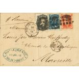 1878. 10 reis red, 50 reis blue and 200 reis black (partial inscription American Bank Note). RIO