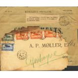 1925. 25 cts blue, 50 cts green blue and 1 fr orange, four stamps. Airmail from CASABLANCA to