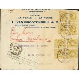 1926. 50 cts olive, eight stamps. RENAIX (BELGIUM) to CASABLANCA. On front manuscript "Par Avion