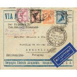 1930. 15 pf, 20 pf, 50 pf and  1m. Cover of the Company General Aeropostal from HAMBURG to
