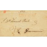 1837. CHUQUISACA a HUANCAVELICA. Marca CHUQUISACA, en rojo y porteos manuscritos, uno rectificado.