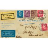 1929. 100 pf lilac, 15 pf red, two stamps, 25 pf blue and 40 pf purple. Air mail from DUISBURG to