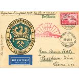 1931. 1 m red. Postal Card Graf Zeppelin from BERLIN (25-7-1931) to NERESHEIM. On front postmark PAR