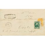 1871. 500 reis orange (archive fold) and 100 reis green with partial inscription from the American