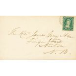 1857. 5 cts green. Addressed to NORTON. Grid cancel, on reverse date stamp SAINT-JOHN / N.B. / 30-