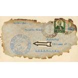 1939. 5000 reis blue and 400 reis green. Front of Crash cover airmail from PERNAMBUCO to