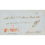 1852. SAN JUAN a BUENOS AIRES. Marca SN.JVAN, en rojo y porteo "8" manuscrito. MAGNIFICA.