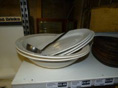 3 Large Cream Oval Platters - 2 Large Bowls & Stainless Steel Ladle