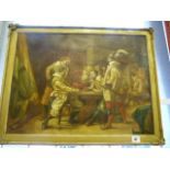 Framed Oil on Canvas - Soldiers in A Tavern by A Paster