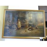 19th Century School Oil on Canvas Depicting A Humerous Kitchen Scene