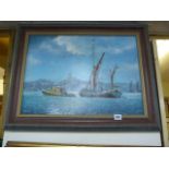 Framed Jack RiggOil Painting of The Tug Hermoine