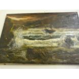 Unframed Oil Painting Depicting Trawler in Distress by K Sutton