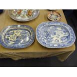 2 Blue & White Meat Plates