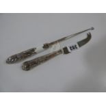 Silver Button Hook & Silver Handled Cake Knife