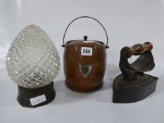 Oak Biscuit Barrel - Deco Lamp Shade & Early Iron