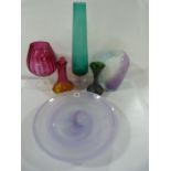 5 Coloured Glass Vases & Bowl