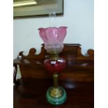 Victorian Oil Lamp with Cranberry Shade