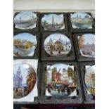 9 Limoge Cabinet Plates Depicting Different French Scenes