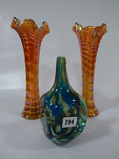 2 Carnival Glass Vases & Medina Glass Vase