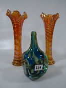 2 Carnival Glass Vases & Medina Glass Vase