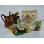 Tray Containing Crown Derby Planter - Worcester Vases - Hornsea Ware etc