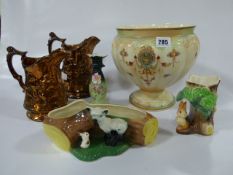Tray Containing Crown Derby Planter - Worcester Vases - Hornsea Ware etc