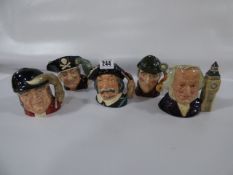 5 Miniature Royal Doulton Toby Jugs