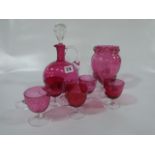 Selection of Cranberry Wares Including Glasses - Jugs - Vase etc