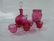 Selection of Cranberry Wares Including Glasses - Jugs - Vase etc