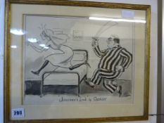 Framed Cartoon Drawing by Ernest Shore Entitled "Journies End"