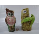 2 Early Pottery Vases - 1 Depicting an Owl the Other a Budgie