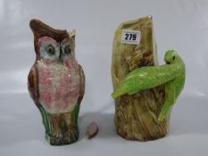 2 Early Pottery Vases - 1 Depicting an Owl the Other a Budgie