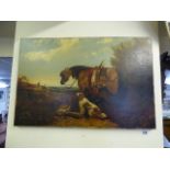 Unframed Victorian Oil Painting Depicting a Poaching Scene