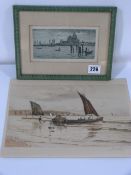 Unframed Henry G Walker Etching & Framed Etching of Vienna