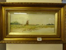 Gilt Framed Oil on board Depicting A Windmill