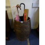 Antique Brass Banded Barrel Stick Stand