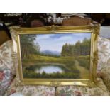 Gilt Framed Oil on Canvas Depicting a Country Scene by T Johnson