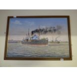 Framed Oil on Board Painting of The M V Hudder by Keith Bias