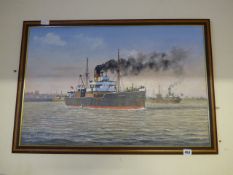 Framed Oil on Board Painting of The M V Hudder by Keith Bias